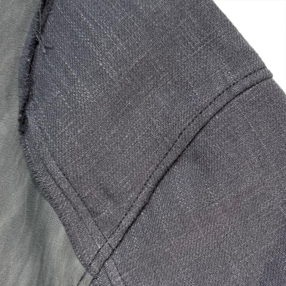 Destroyed Leather and Linen Hoodie Zip-up Jacket - BLR BLUER - VENTURER