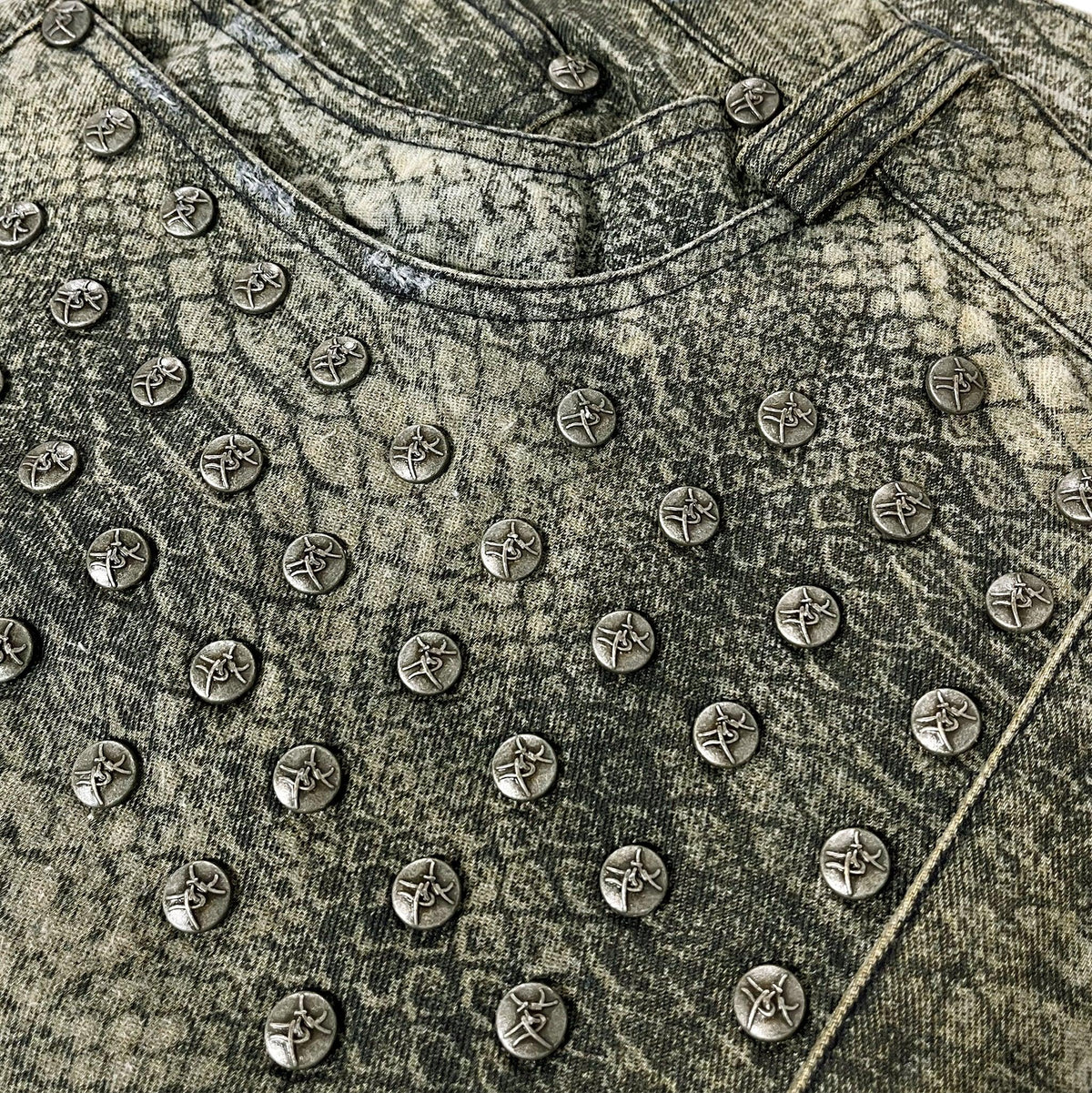 Kelsey Waxed Distressed Baggy Denims with Studs