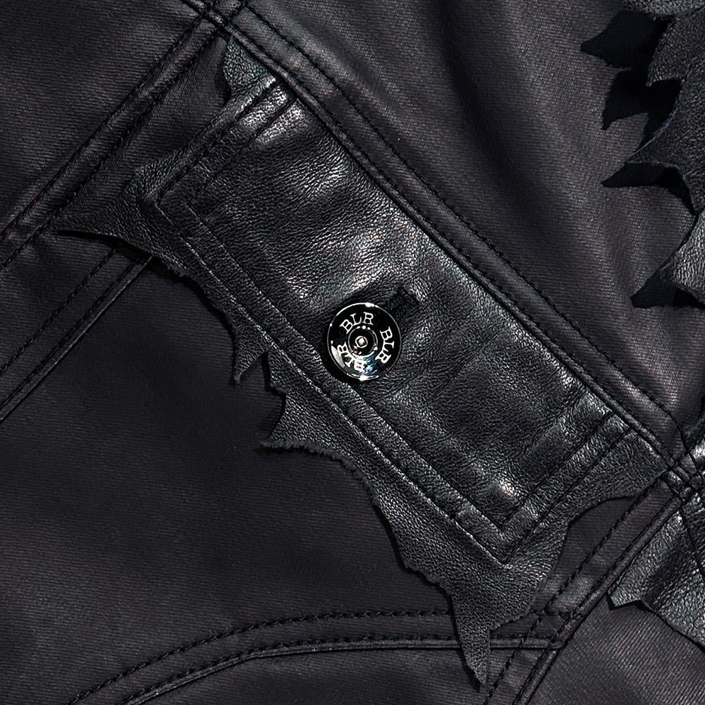 Lambskin Coated Denim Mixed Long Coat