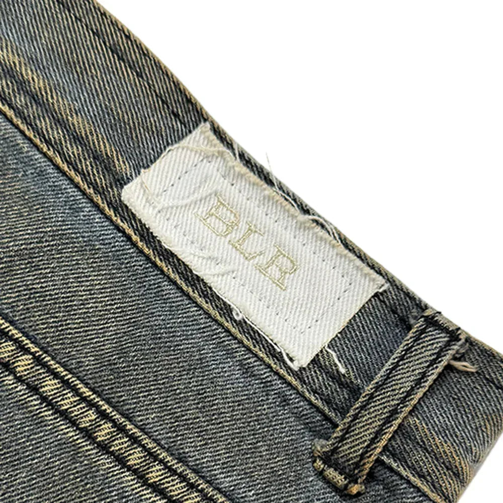 Embossed Wave Washing Wide Denim Pants - BLR BLUER - VENTURER