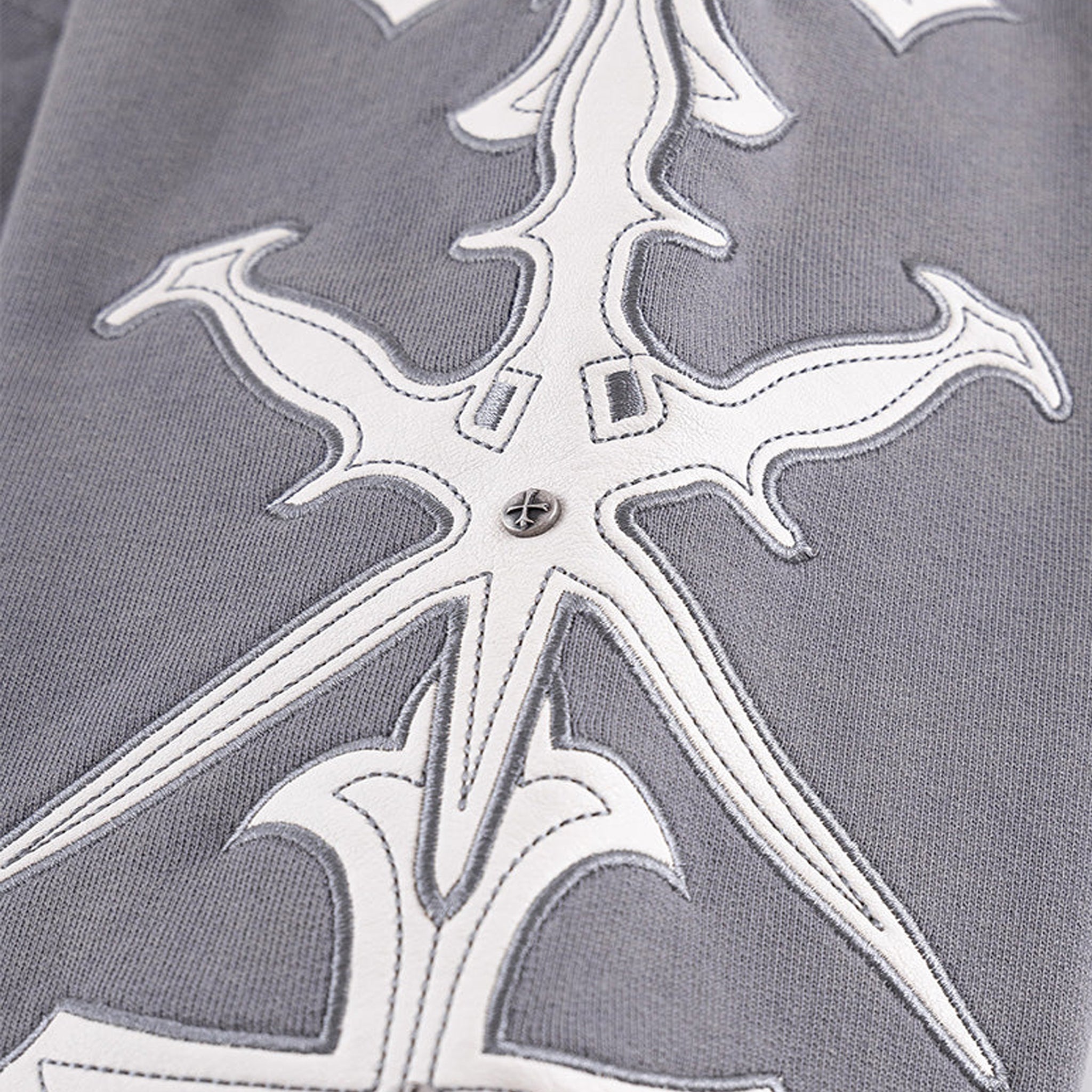 Dagger Cross Leather Patch Zip Hoodie