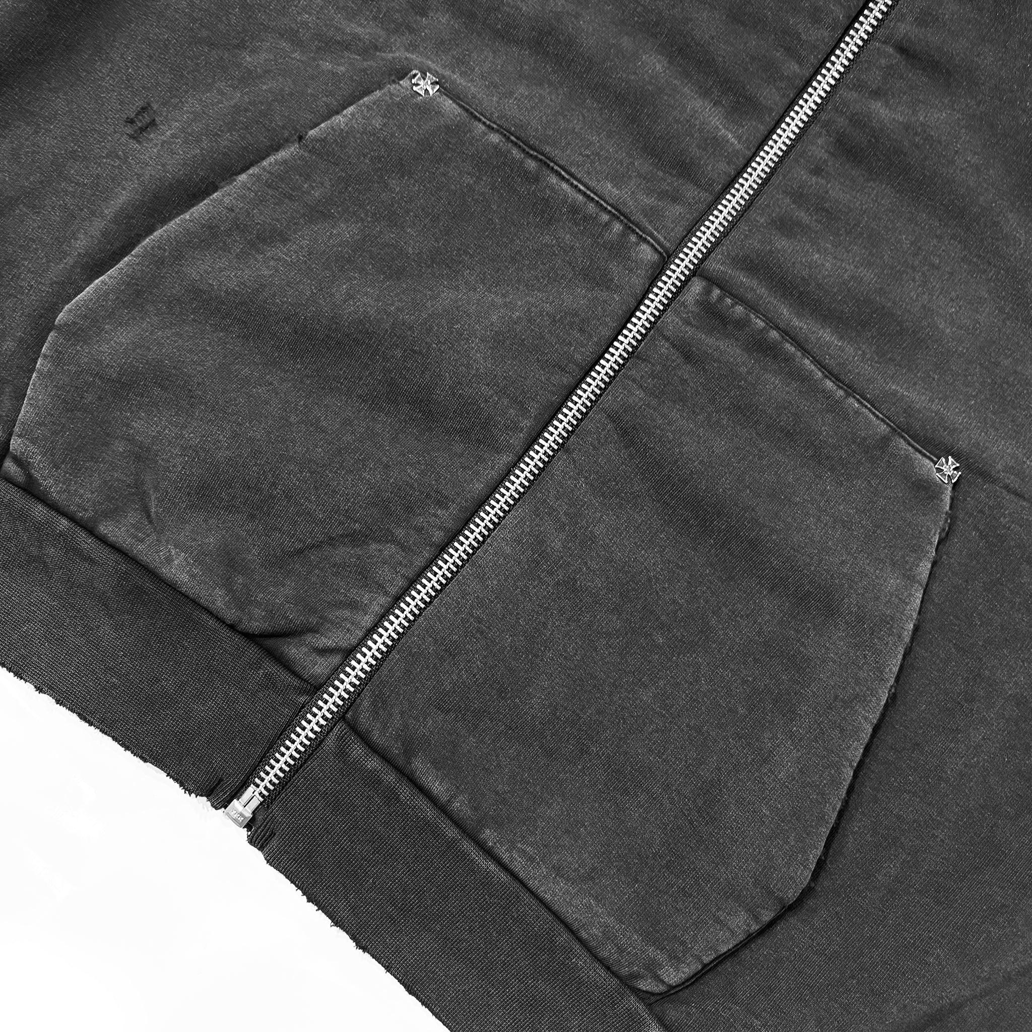 Cross Studded Destroyer Zip Hoodie