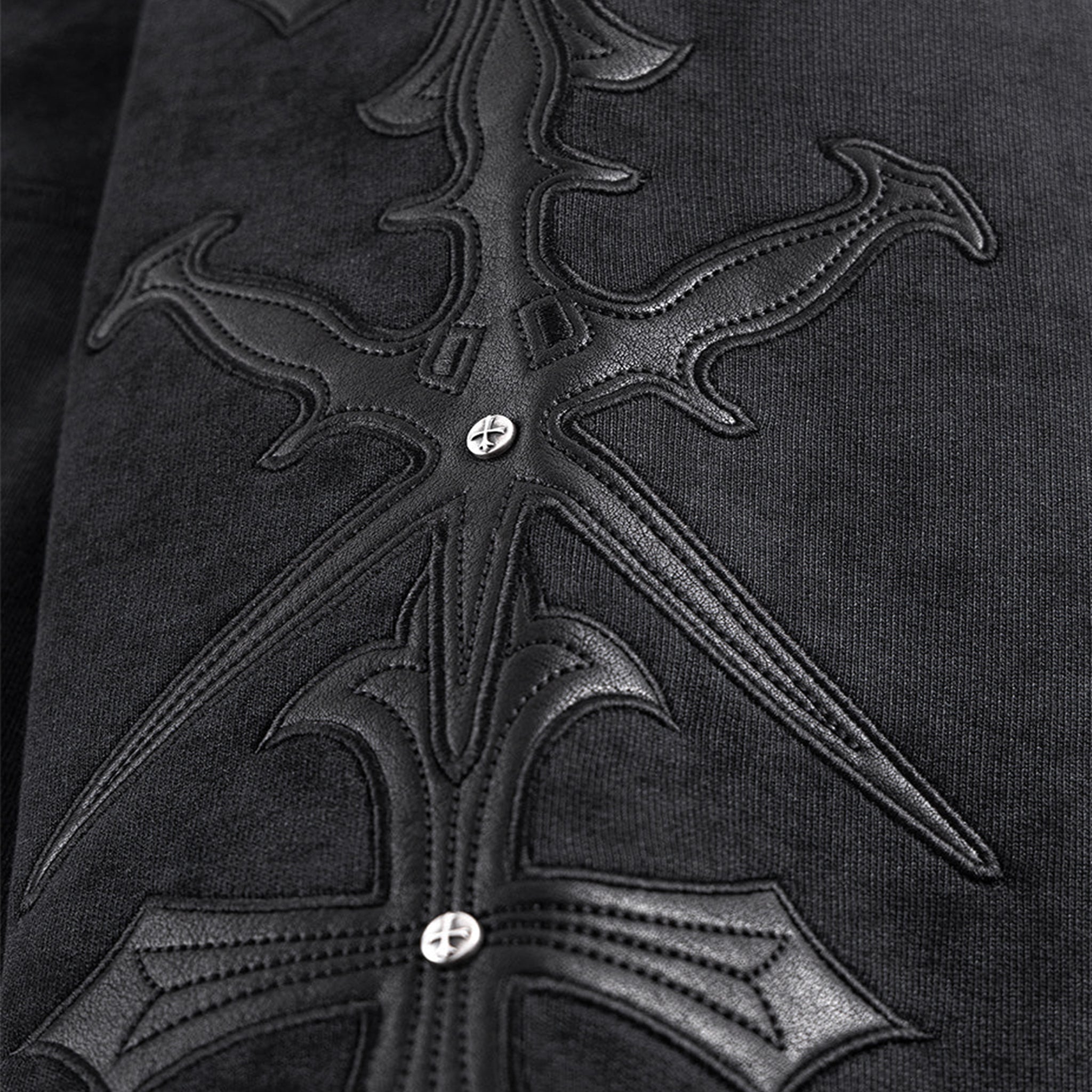 Dagger Cross Leather Patch Zip Hoodie