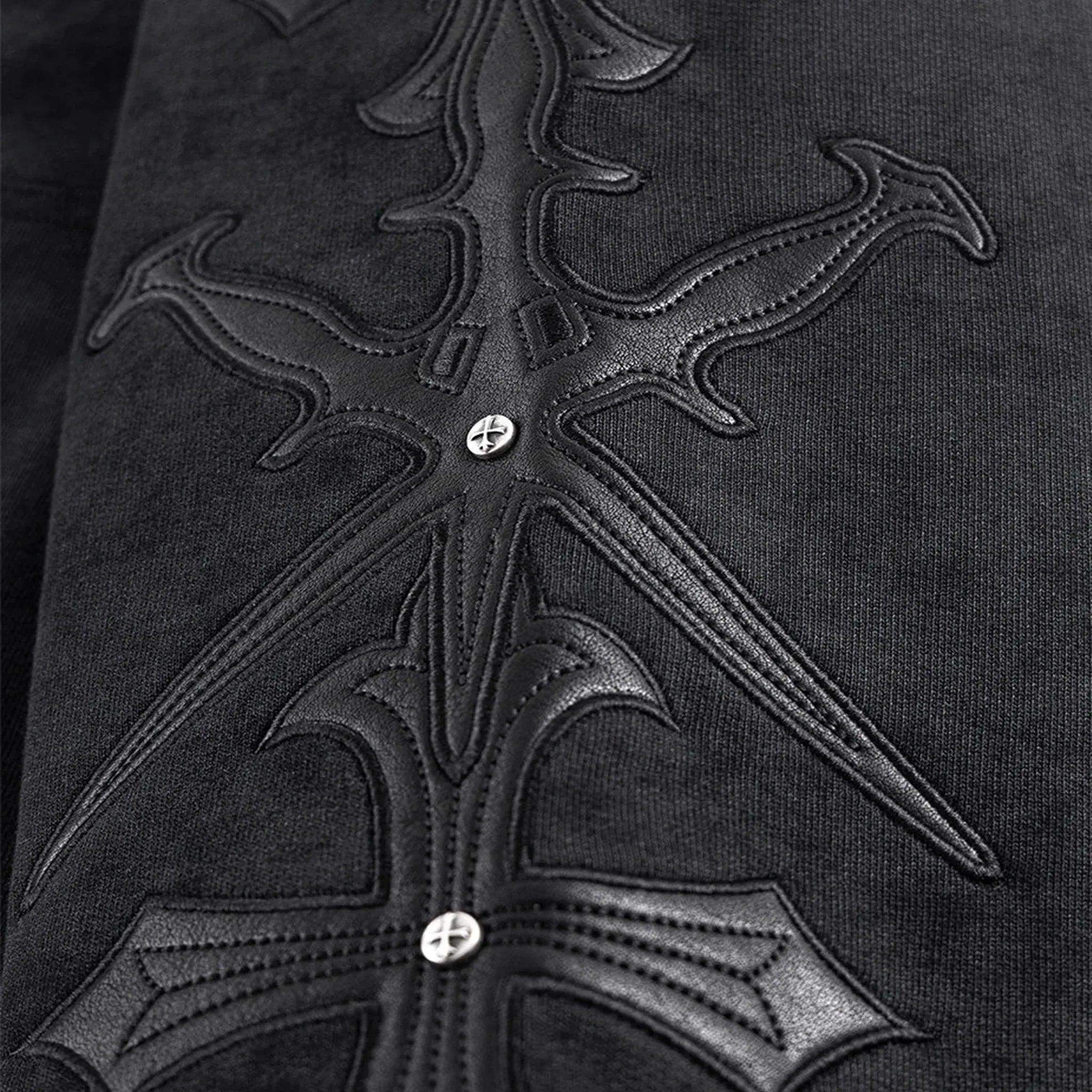Dagger Cross Leather Patch Zip Hoodie - UNKNOWN LONDON - VENTURER