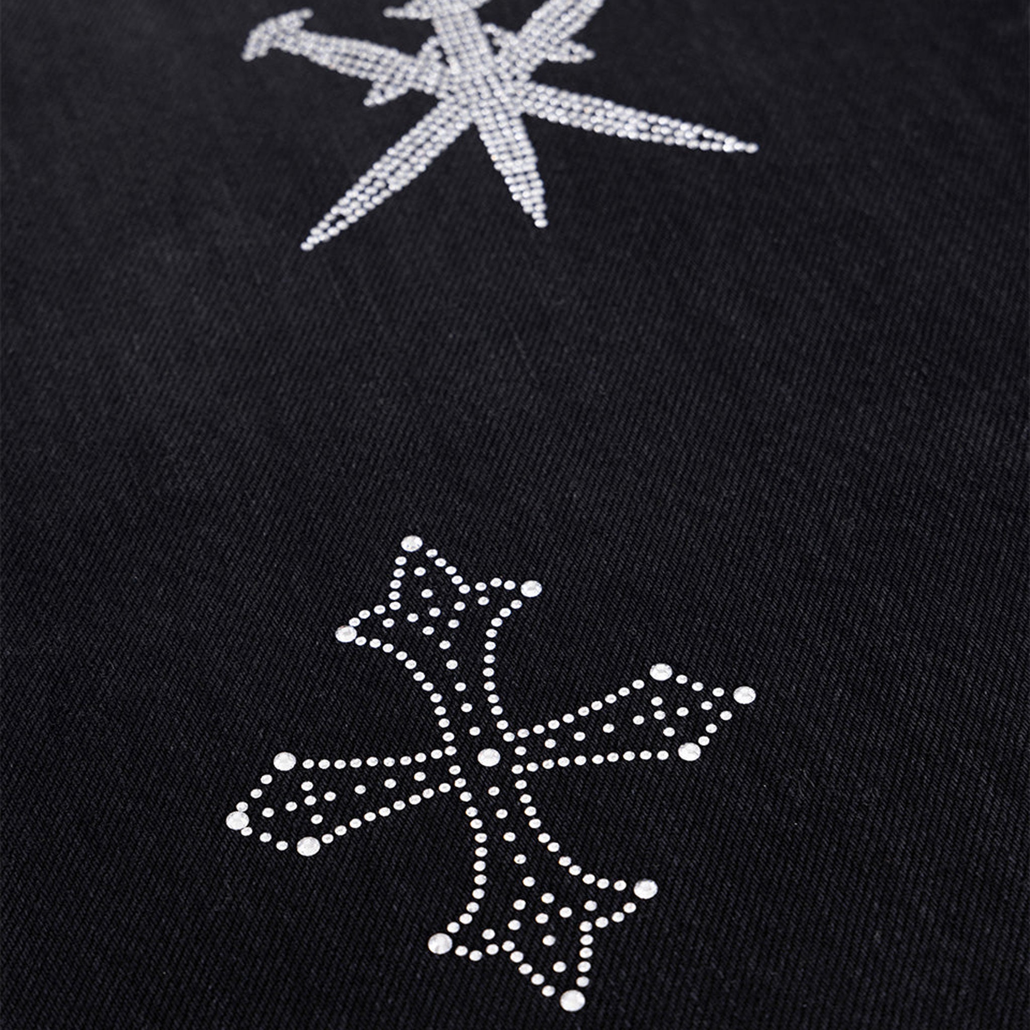 Dagger Cross Rhinestone Baggy Denim Pants