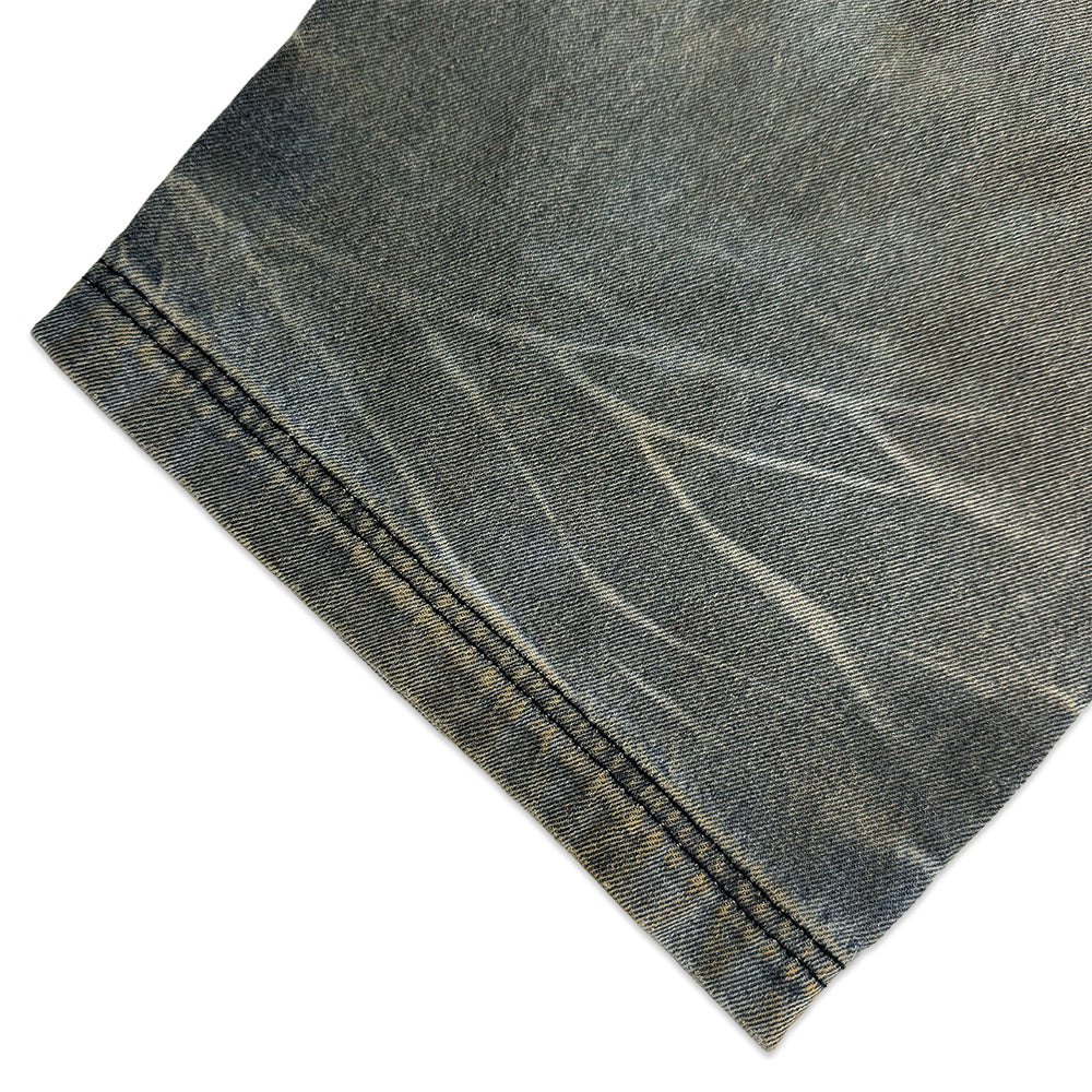 Embossed Wave Washing Wide Denim Pants