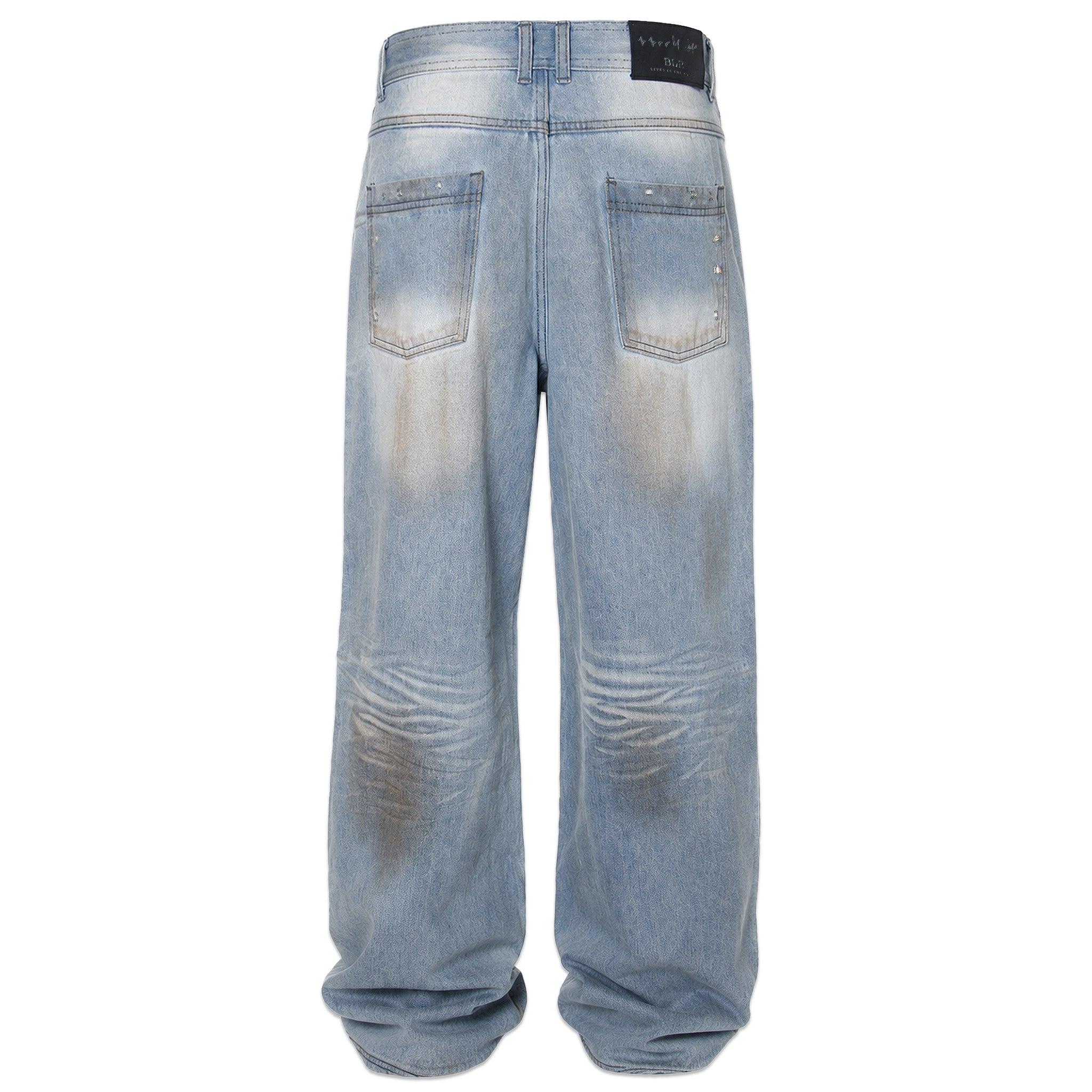 Punched Dirty Wide Denim Pants
