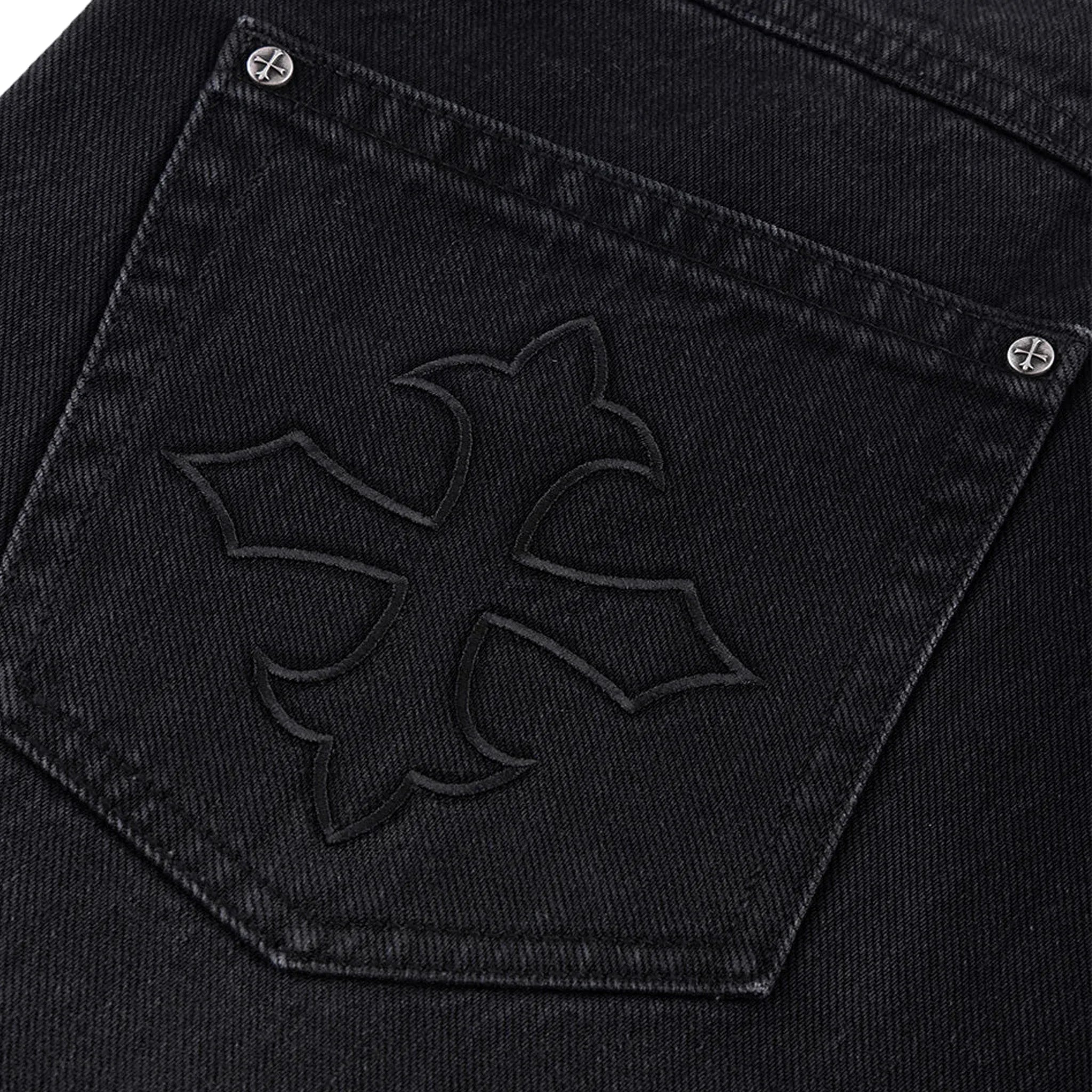 Dagger Cross Rhinestone Baggy Denim Pants - UNKNOWN LONDON - VENTURER
