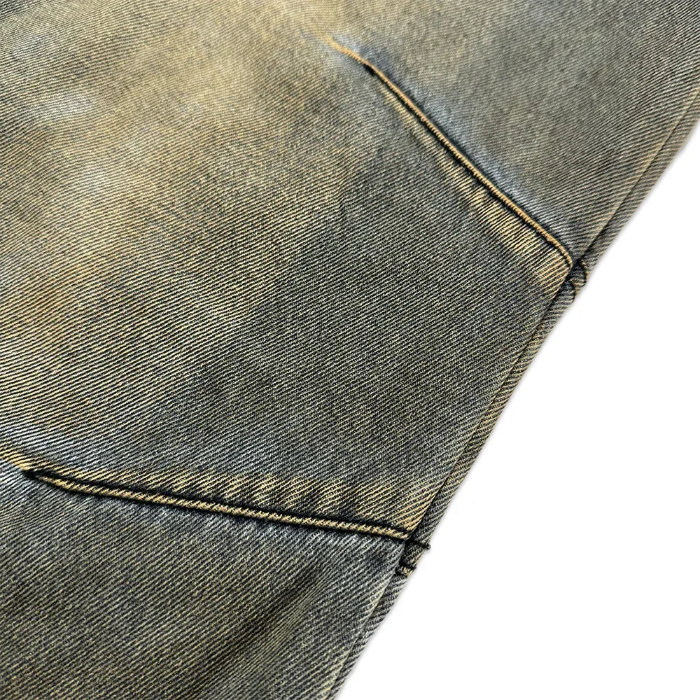 Embossed Wave Washing Wide Denim Pants - BLR BLUER - VENTURER