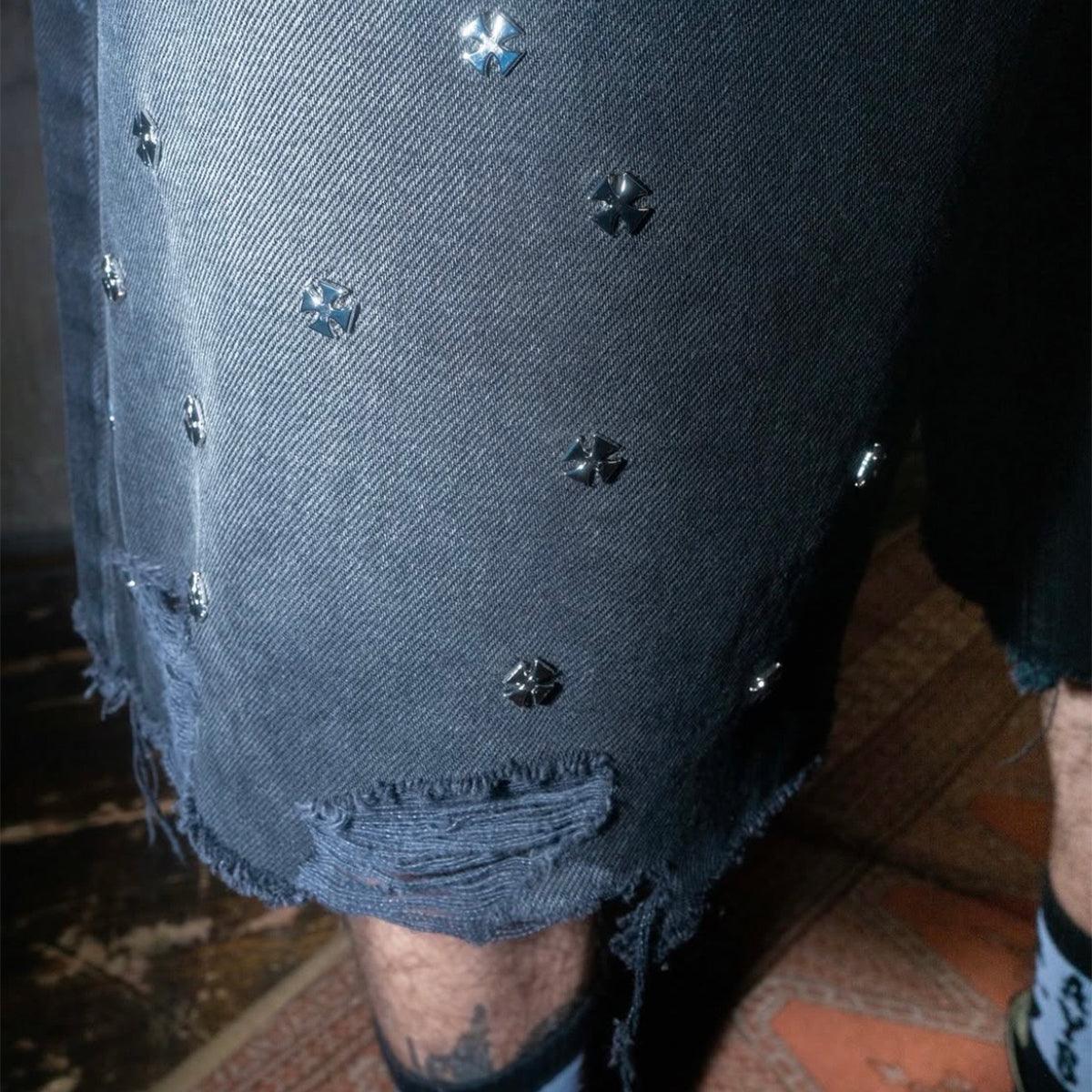 Cross Pin Baggy Jeans Shorts