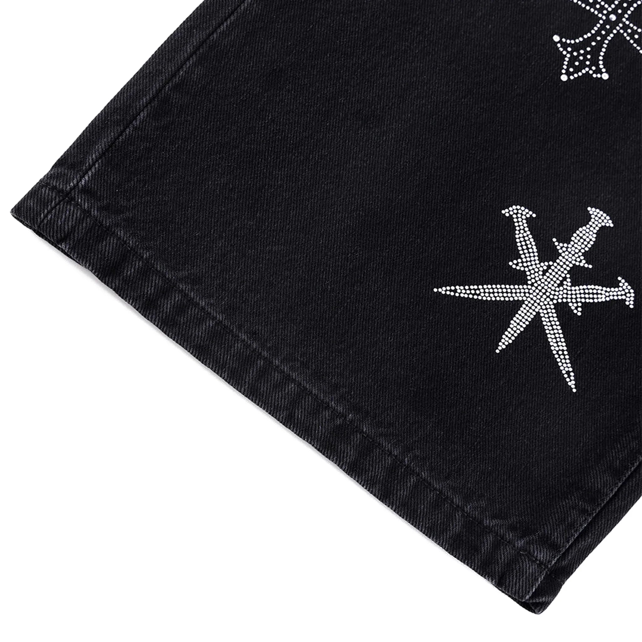Dagger Cross Rhinestone Baggy Denim Pants - UNKNOWN LONDON - VENTURER