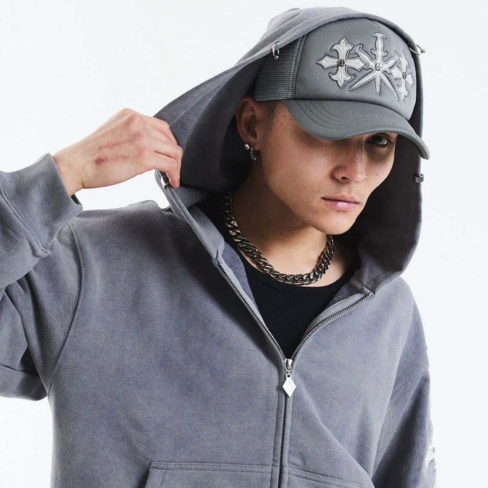 Dagger Cross Leather Patch Mesh Cap