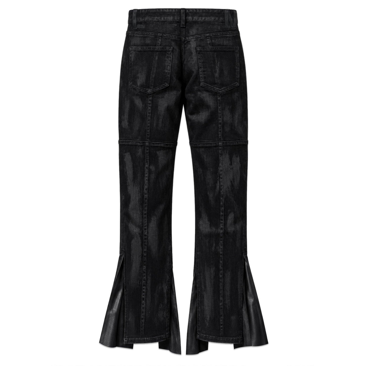 Coated Leather Look Flare Denim Pants