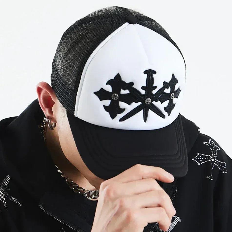 Dagger Cross Leather Patch Mesh Cap - UNKNOWN LONDON - VENTURER