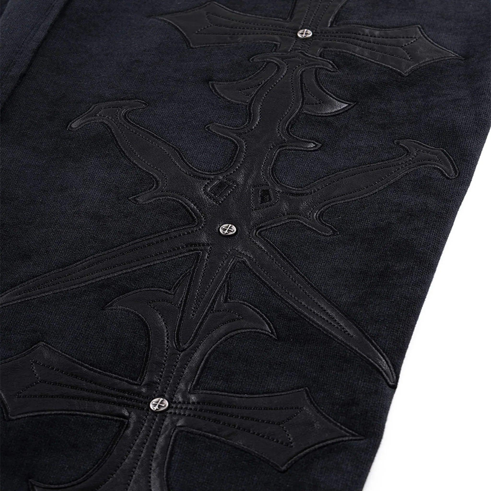 Dagger Cross Leather Patch Baggy Jogger Pants - UNKNOWN LONDON - VENTURER