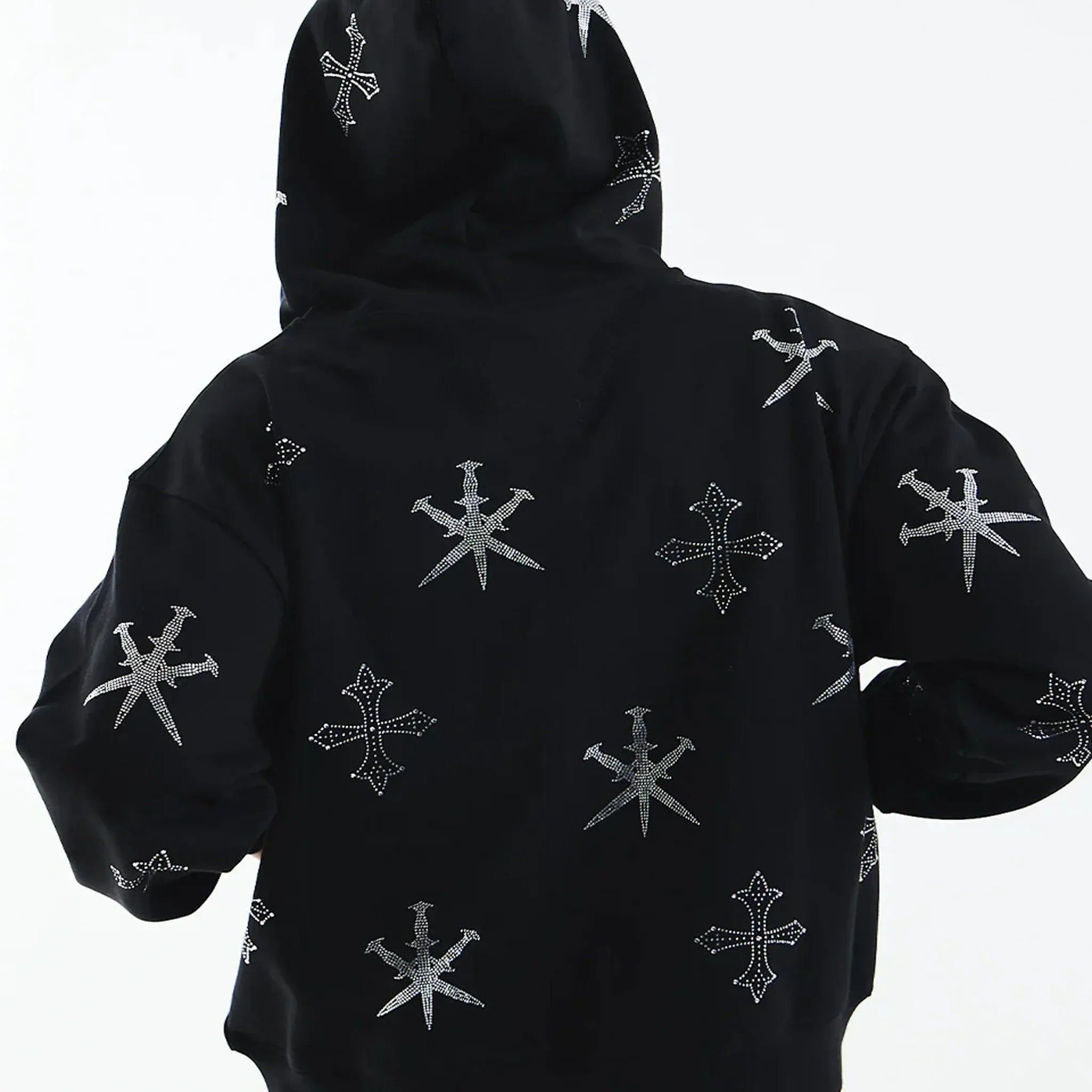 Dagger Cross Rhinestone Zip Hoodie - UNKNOWN LONDON - VENTURER