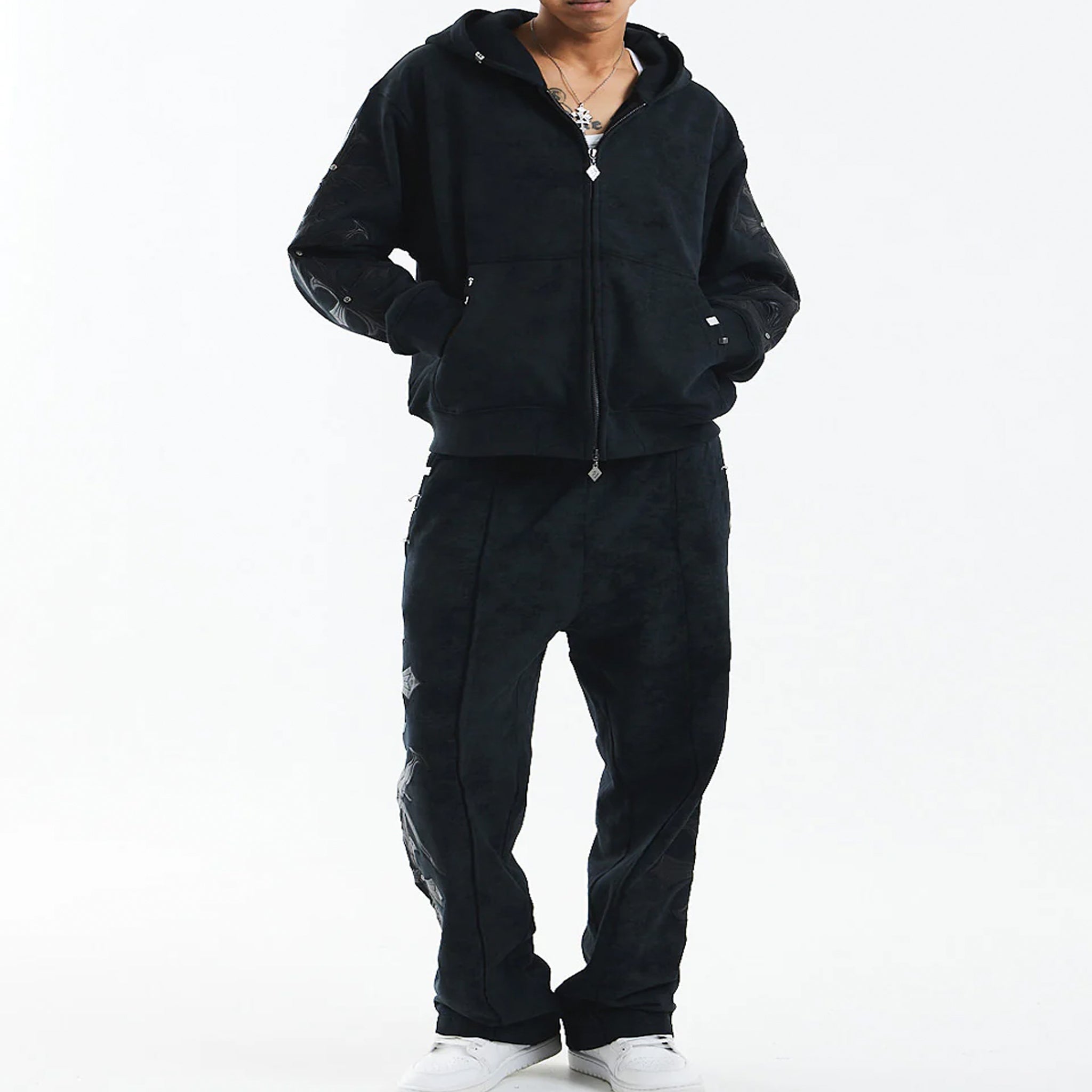 Dagger Cross Leather Patch Baggy Jogger Pants