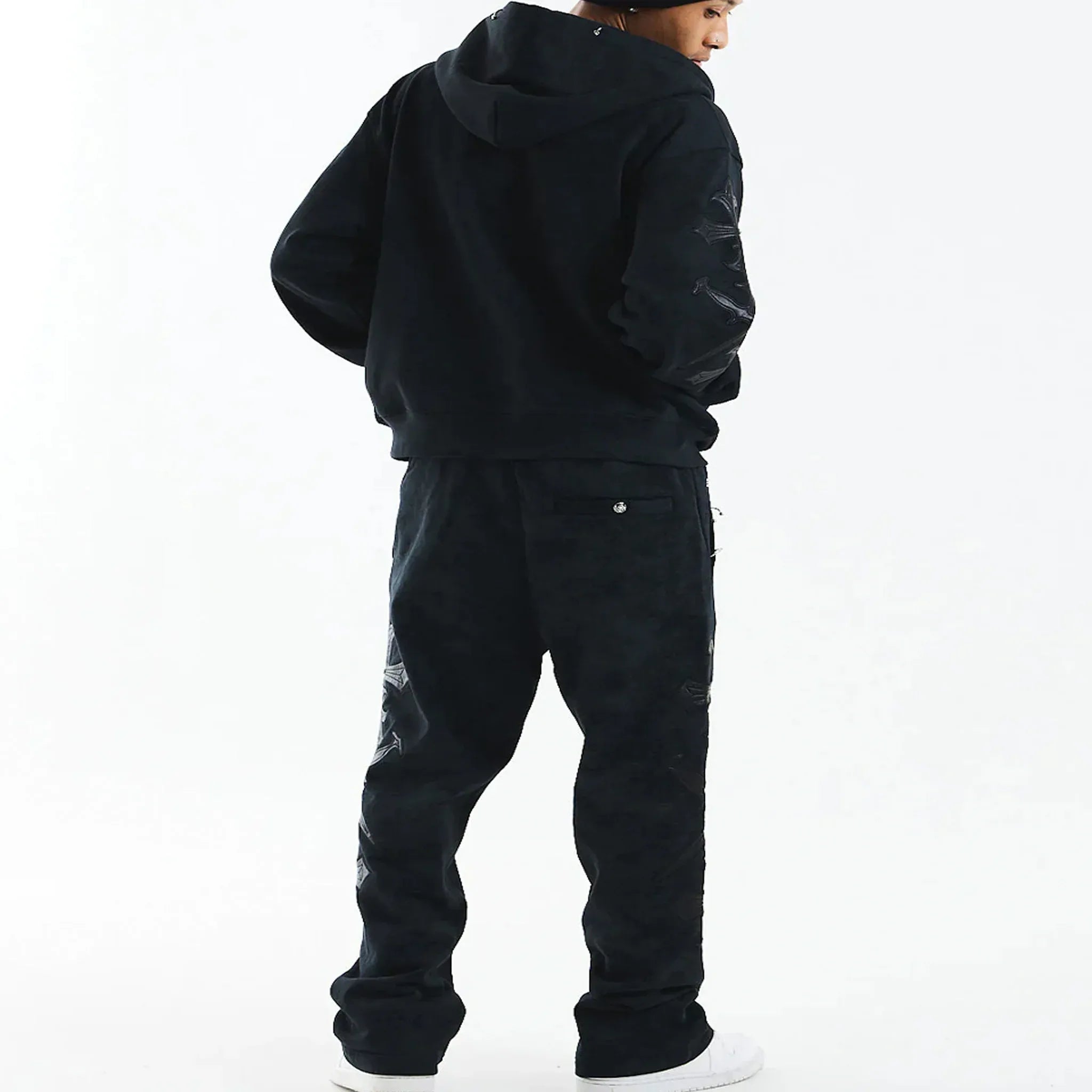 Dagger Cross Leather Patch Baggy Jogger Pants - UNKNOWN LONDON - VENTURER