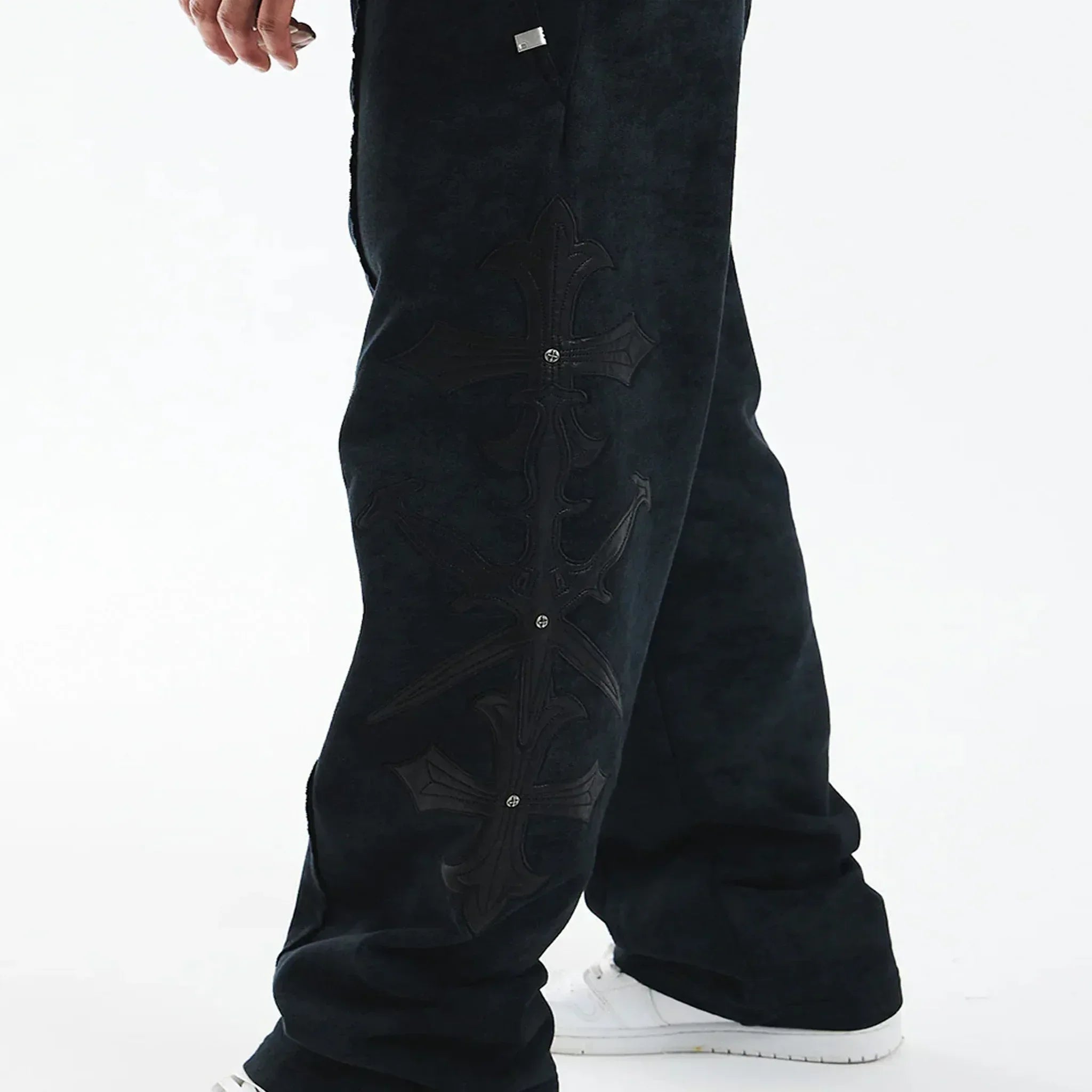 Dagger Cross Leather Patch Baggy Jogger Pants - UNKNOWN LONDON - VENTURER