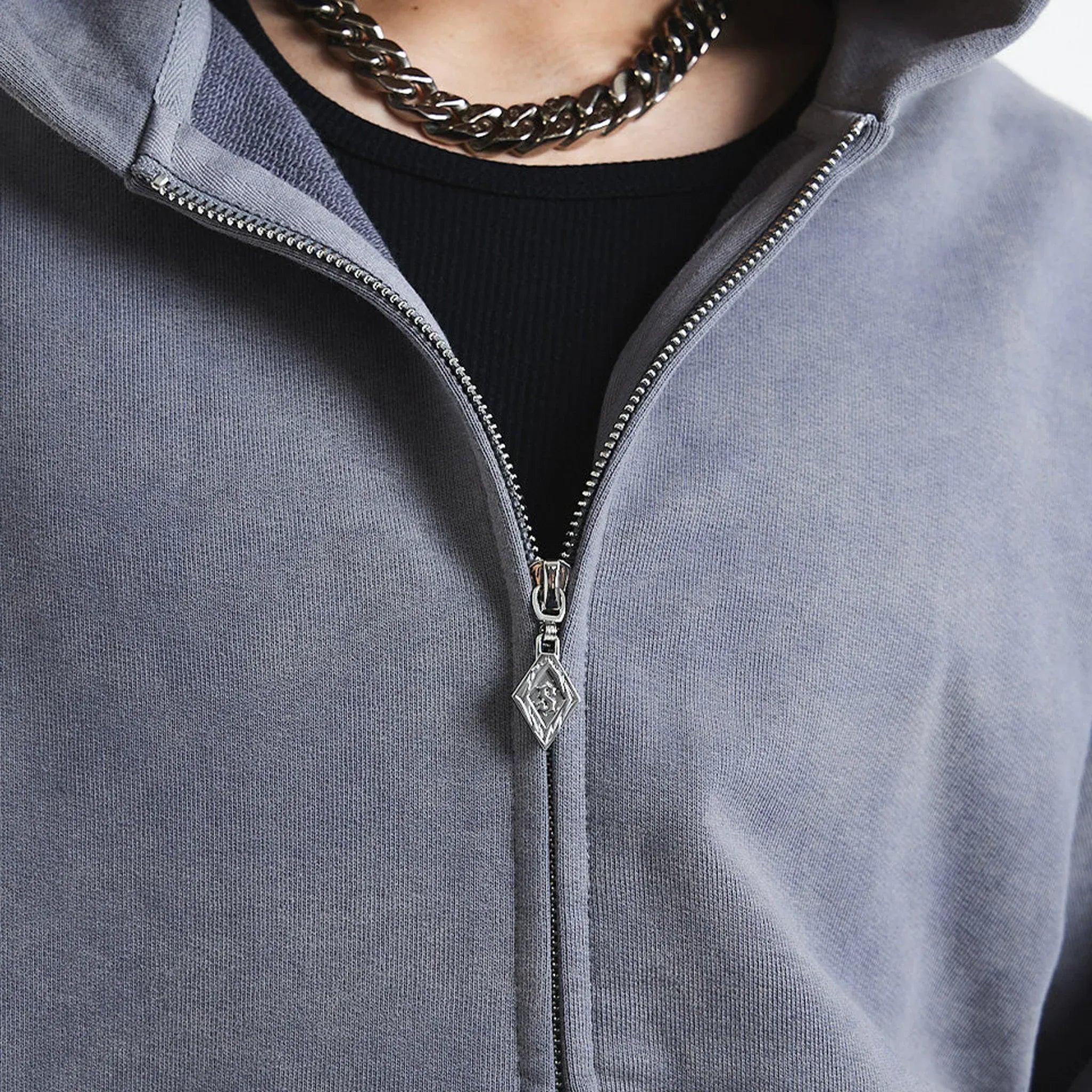 Dagger Cross Leather Patch Zip Hoodie - UNKNOWN LONDON - VENTURER