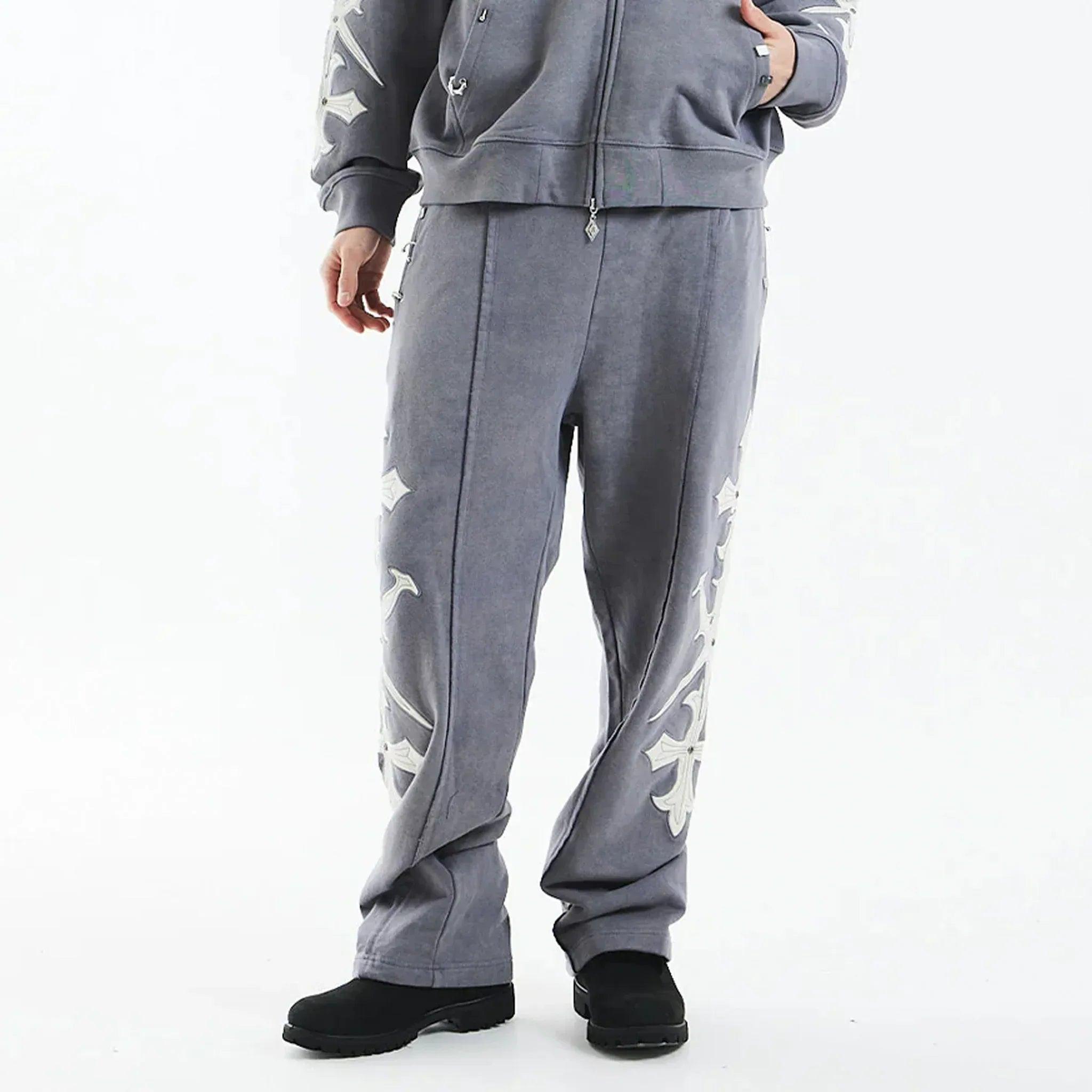 Dagger Cross Leather Patch Baggy Jogger Pants - UNKNOWN LONDON - VENTURER