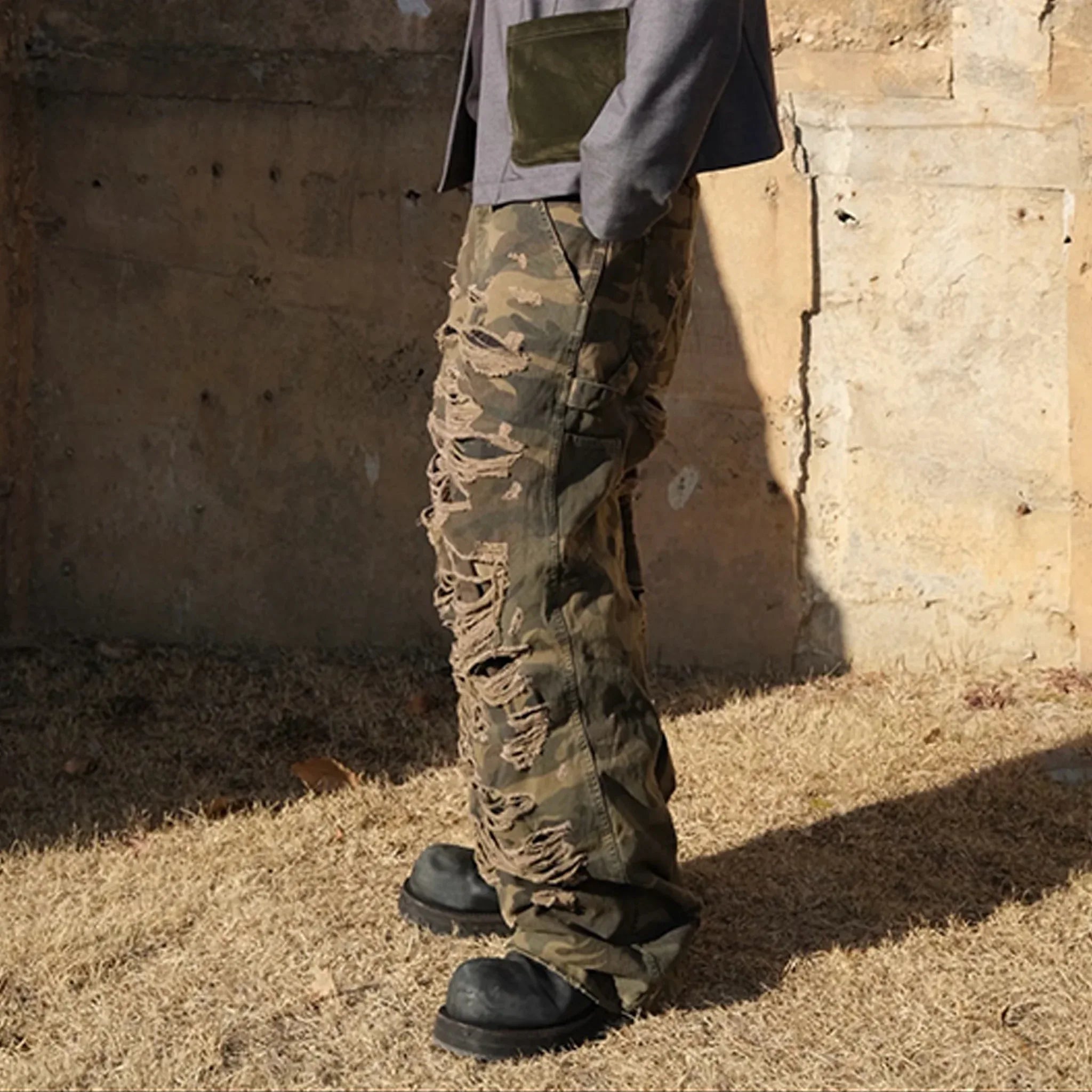 Double Layered Distressed Camo Pants - EMOstanceclub - VENTURER