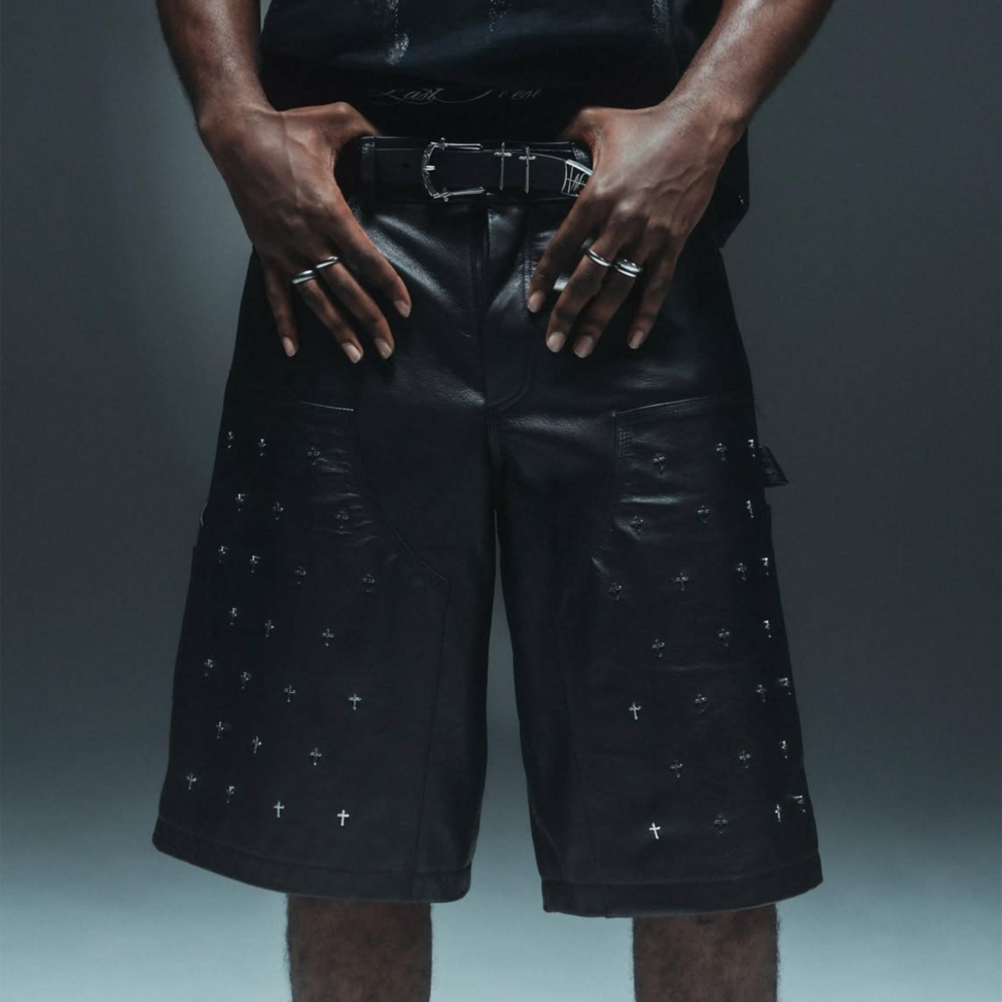 Leather Double Knee Cross Shorts