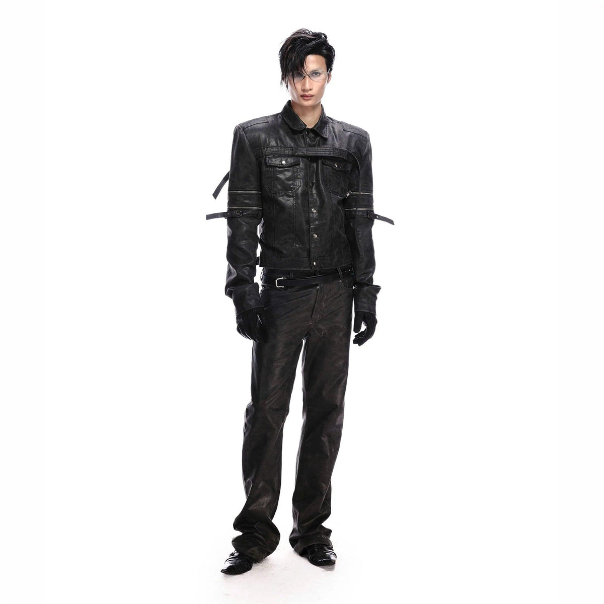 Military Leather Trucker Jacket