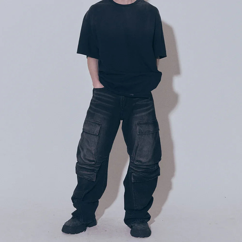 Curved Quad Cargo Washing Denim Pants - BLR BLUER - VENTURER