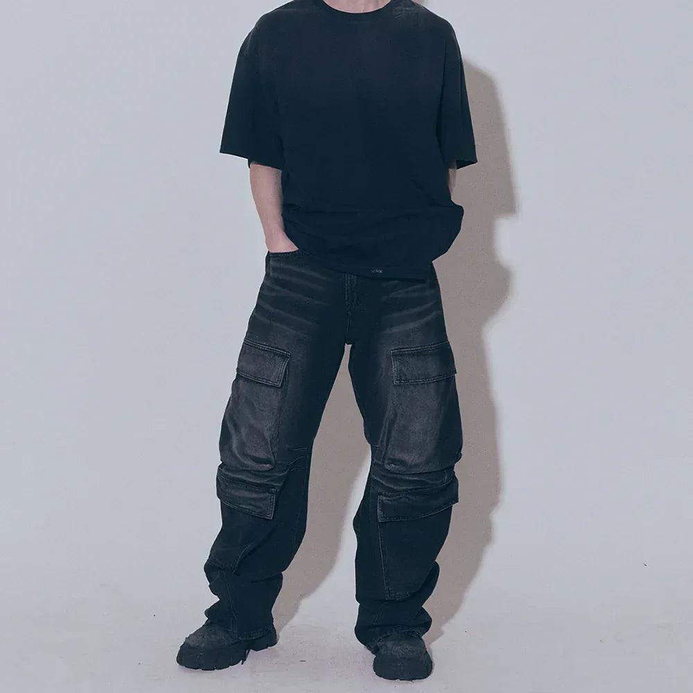 Curved Quad Cargo Washing Denim Pants - BLR BLUER - VENTURER