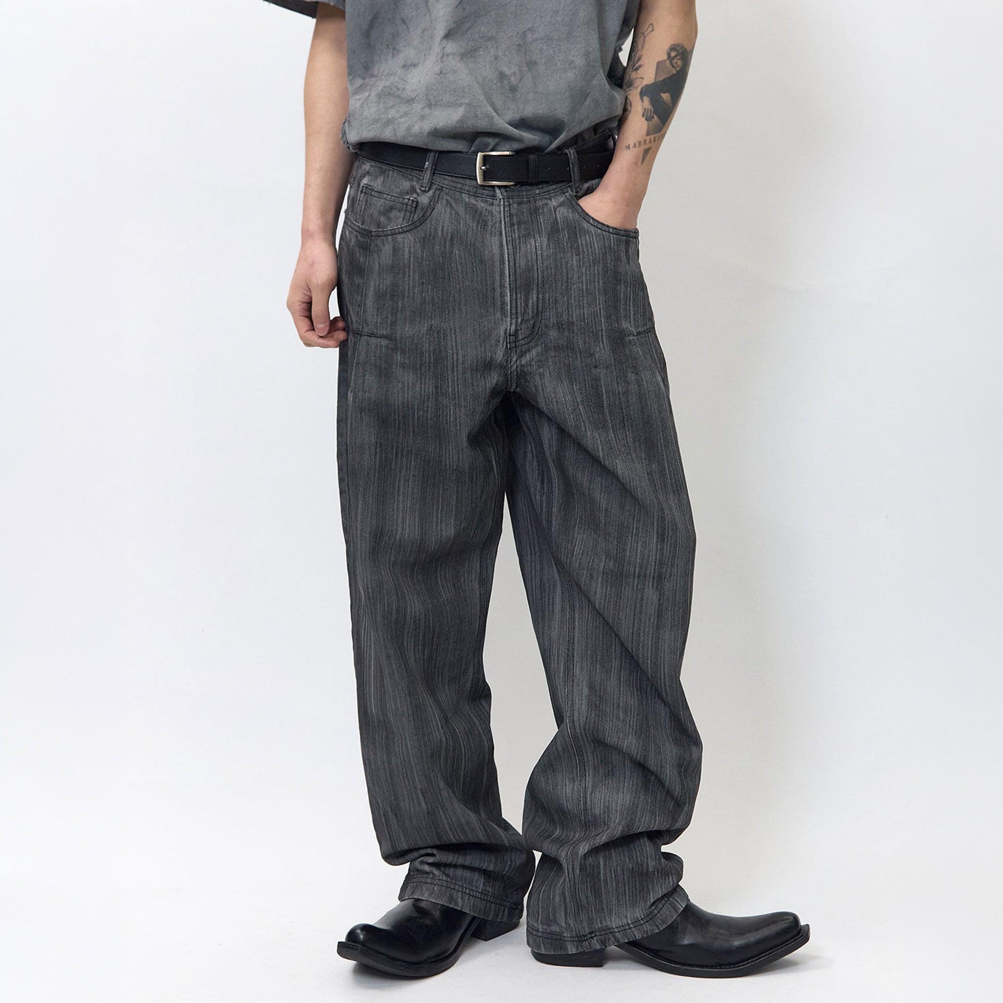 Brushed Oil Washed Wide Denim Pants