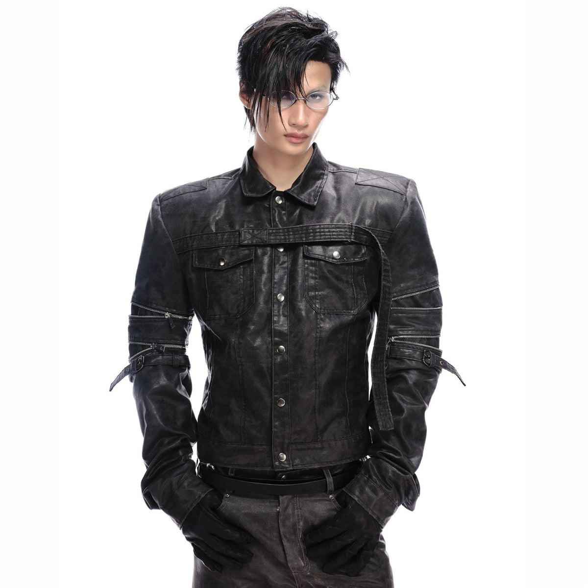 Military Leather Trucker Jacket