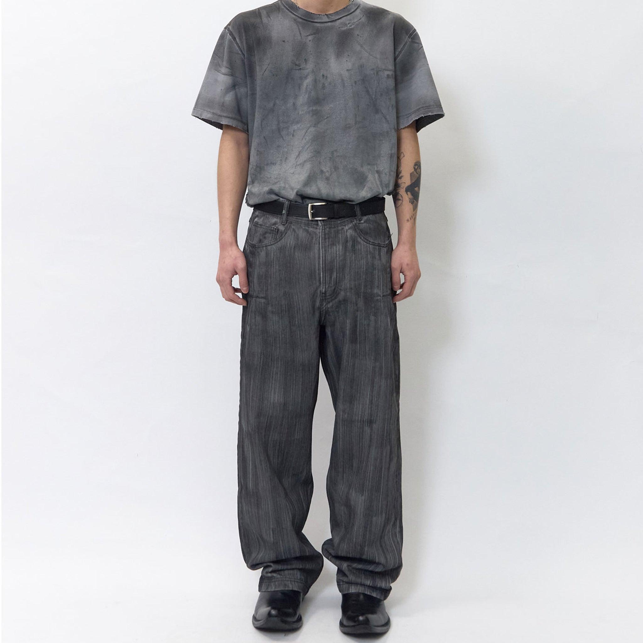 Brushed Oil Washed Wide Denim Pants