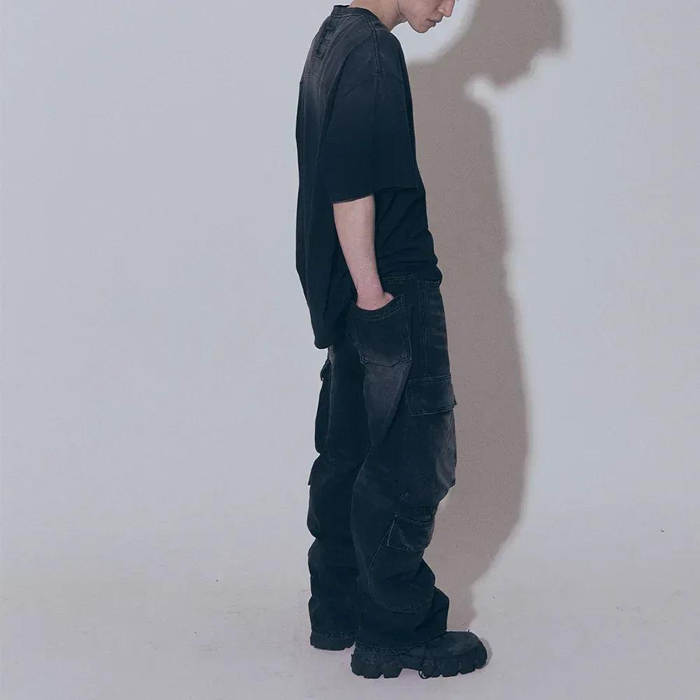 Curved Quad Cargo Washing Denim Pants - BLR BLUER - VENTURER