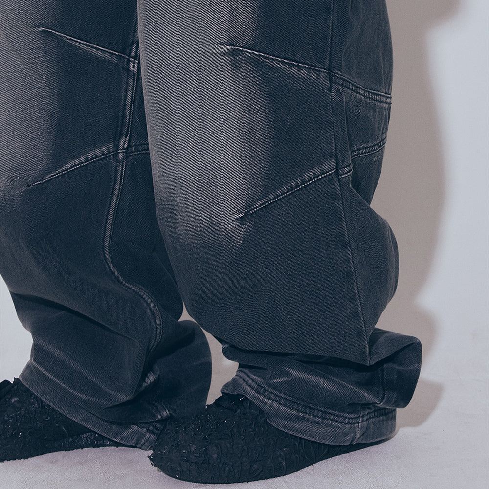 Embossed Wave Washing Wide Denim Pants