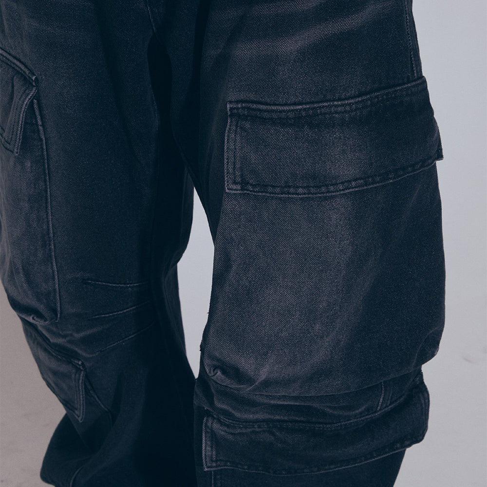 Curved Quad Cargo Washing Denim Pants