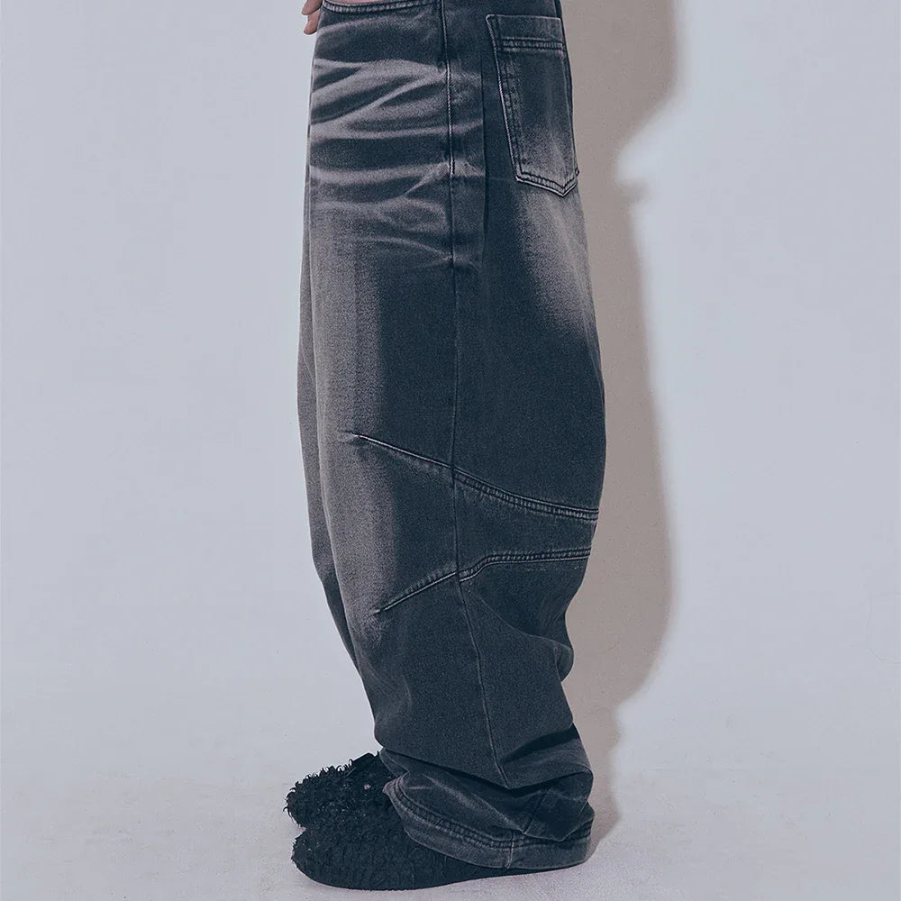 Embossed Wave Washing Wide Denim Pants - BLR BLUER - VENTURER