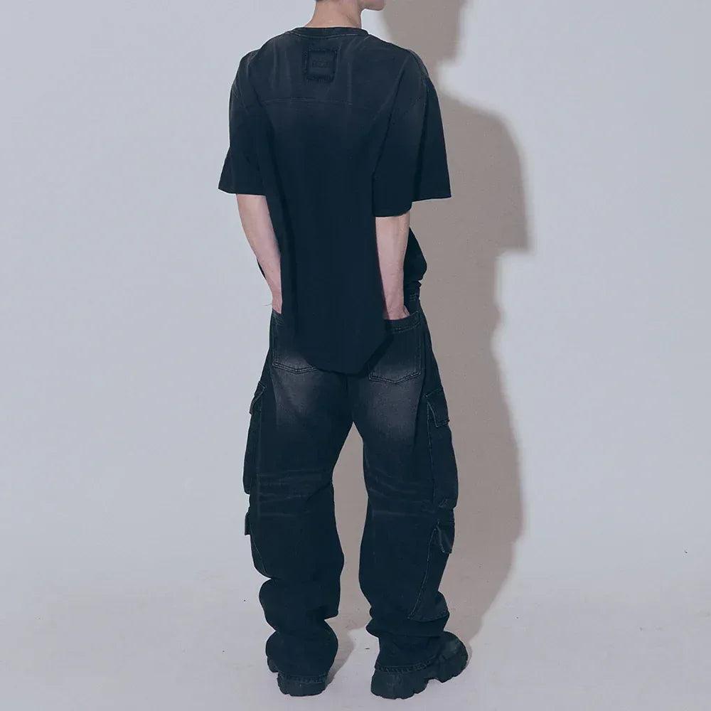 Curved Quad Cargo Washing Denim Pants - BLR BLUER - VENTURER