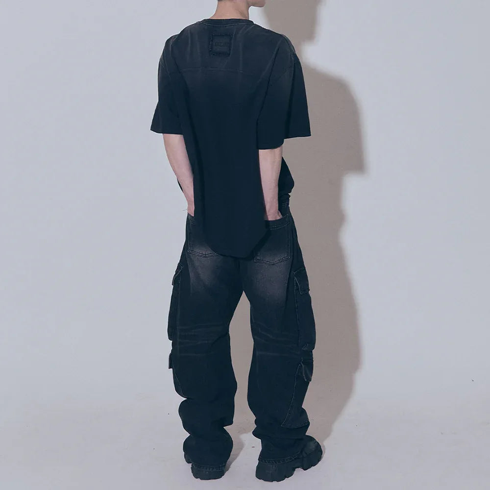 Curved Quad Cargo Washing Denim Pants - BLR BLUER - VENTURER