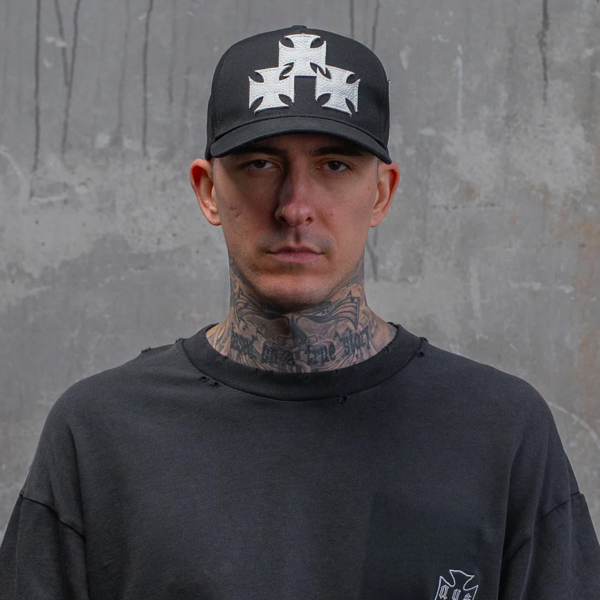 Leather Cross Patch Snapback Cap