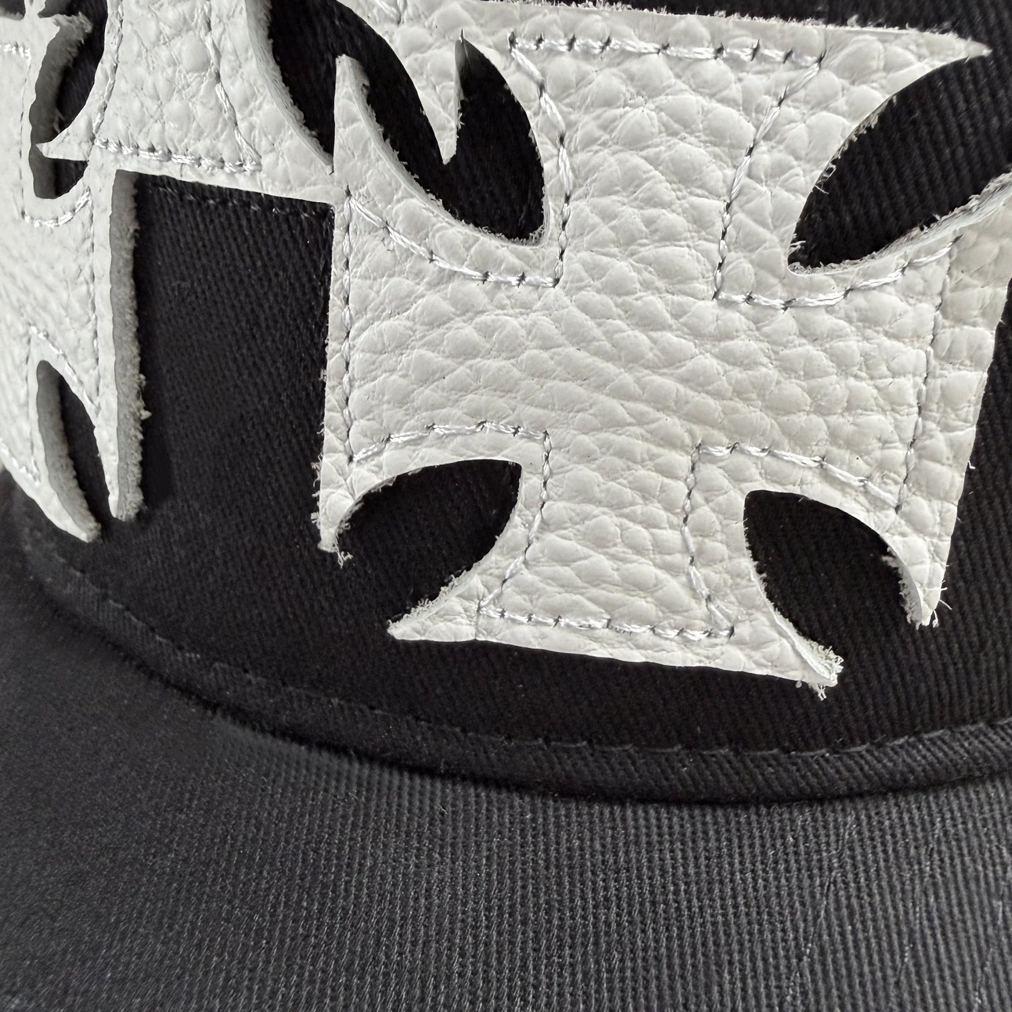 Leather Cross Patch Snapback Cap