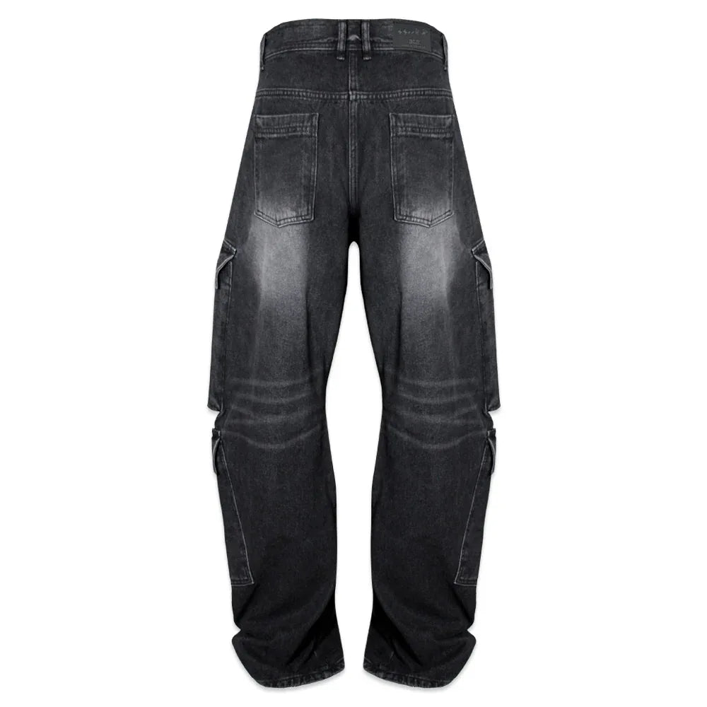 Curved Quad Cargo Washing Denim Pants - BLR BLUER - VENTURER