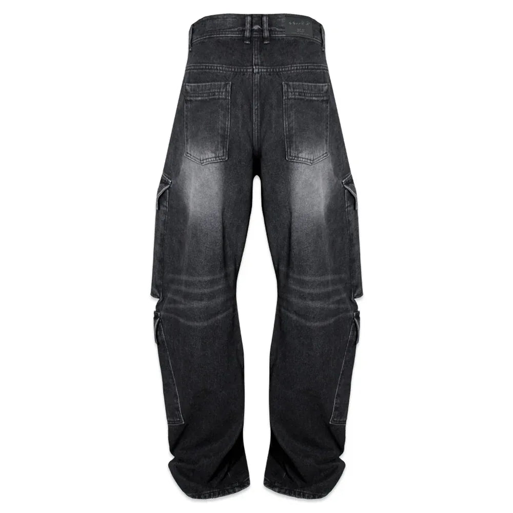 Curved Quad Cargo Washing Denim Pants - BLR BLUER - VENTURER