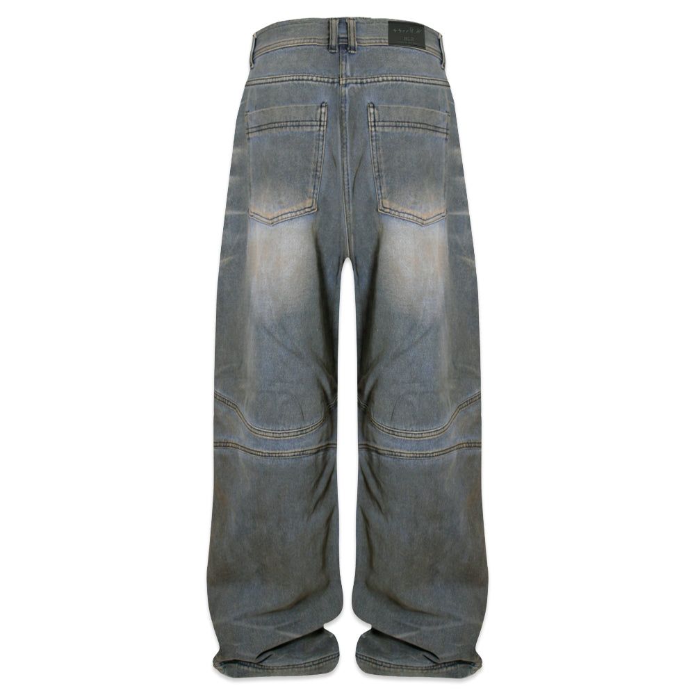 Embossed Wave Washing Wide Denim Pants