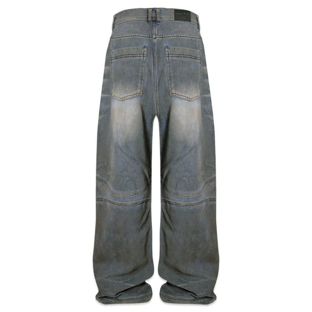 Embossed Wave Washing Wide Denim Pants - BLR BLUER - VENTURER