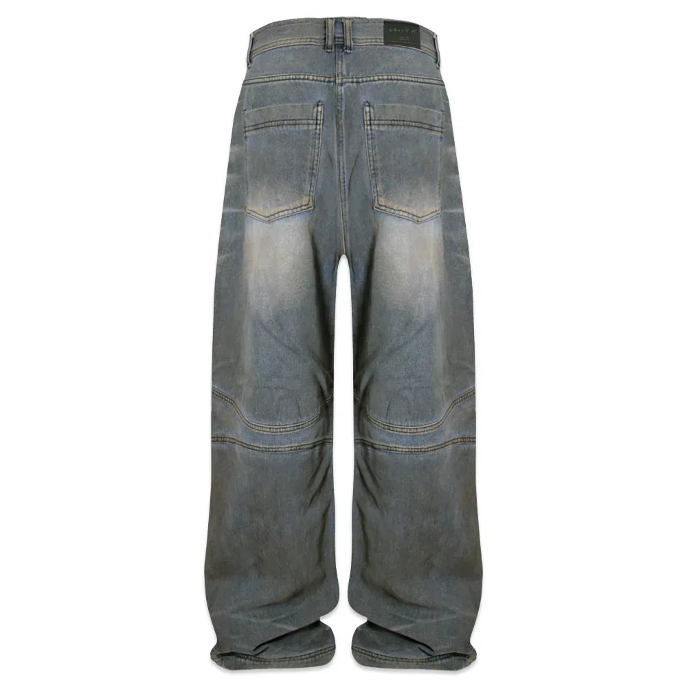 Embossed Wave Washing Wide Denim Pants - BLR BLUER - VENTURER