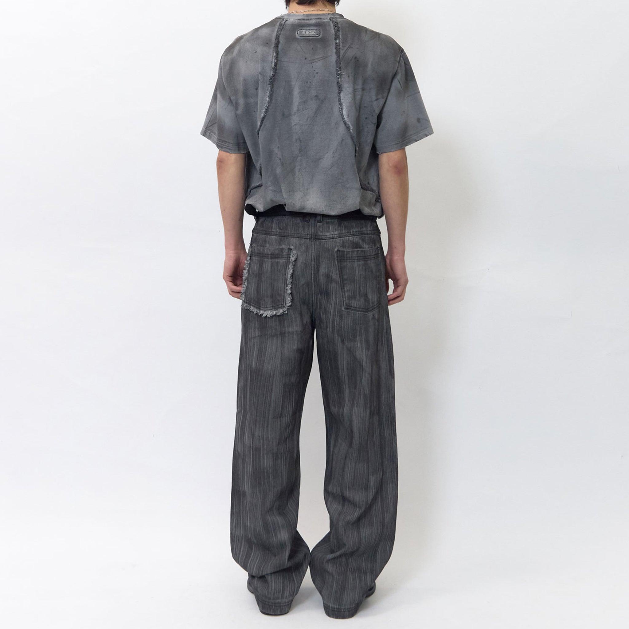 Brushed Oil Washed Wide Denim Pants