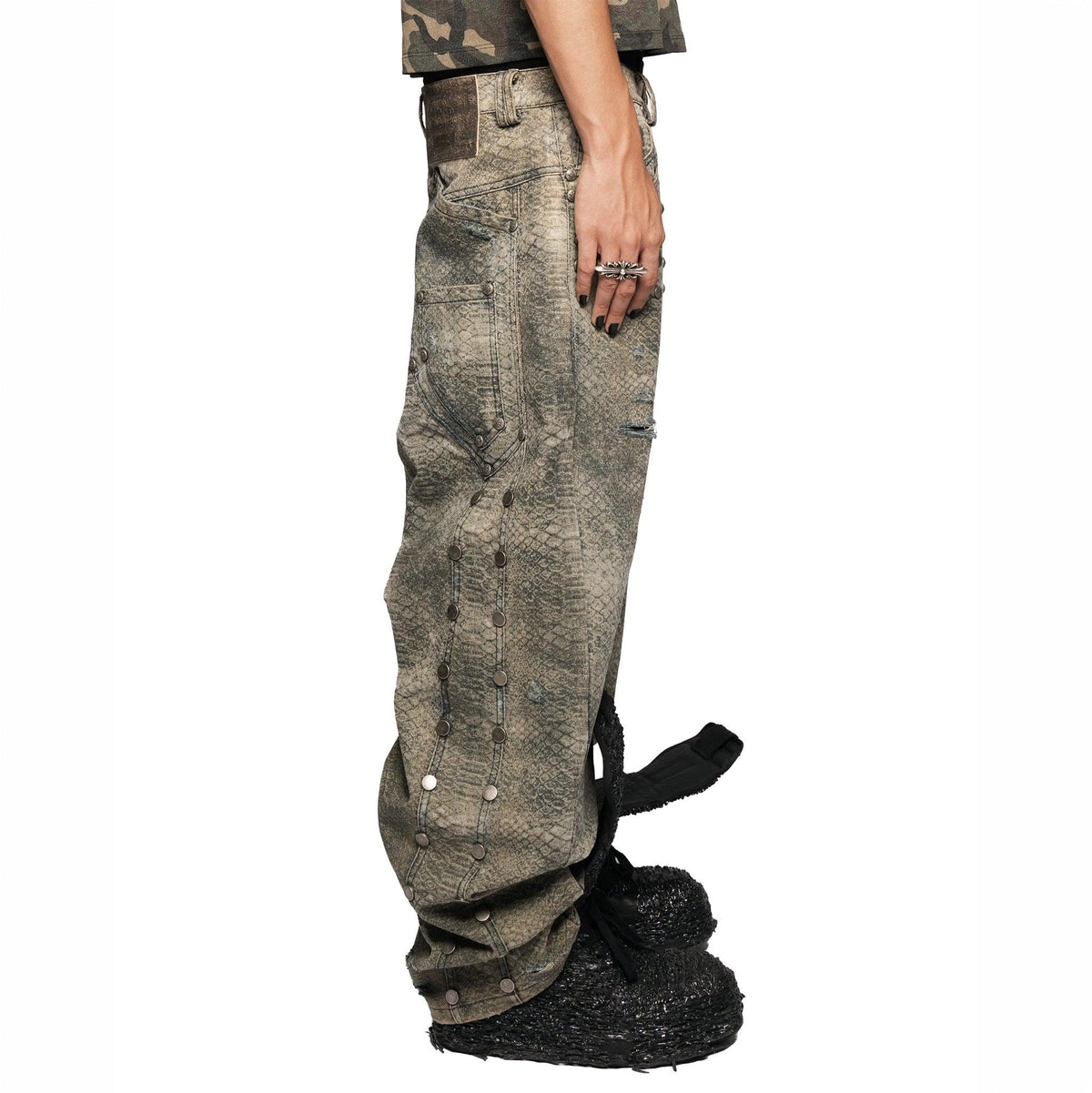 Kelsey Waxed Distressed Baggy Denims with Studs