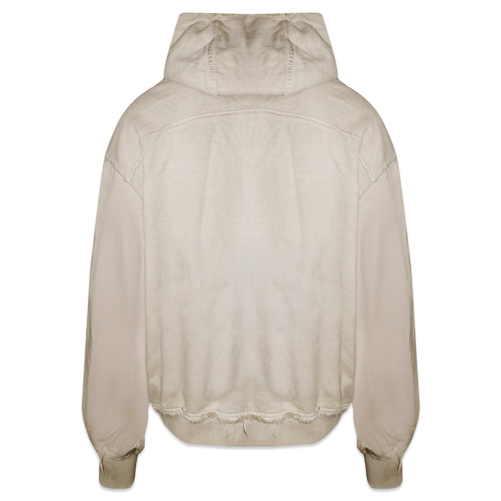 Dyed Raw-edged Hoodie with Linen Muffler