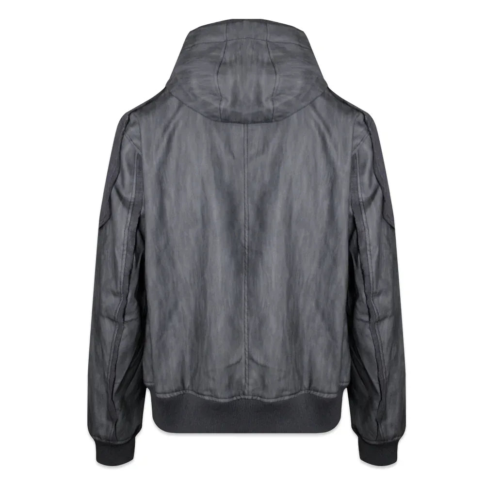Destroyed Leather and Linen Hoodie Zip-up Jacket - BLR BLUER - VENTURER